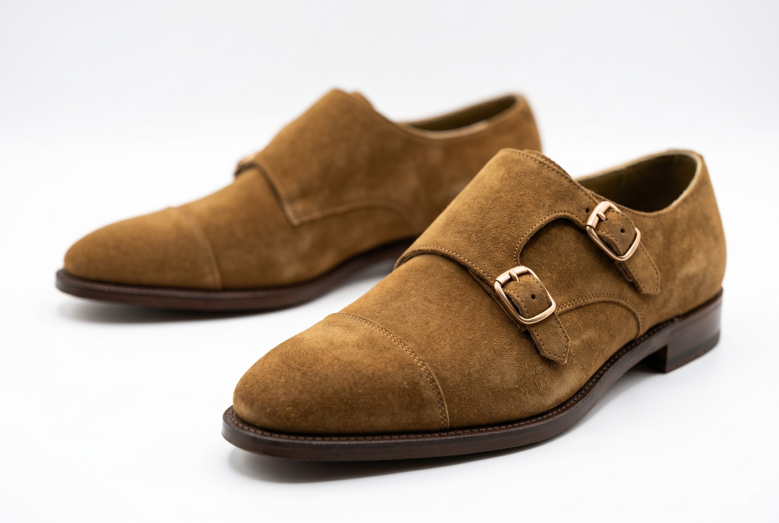 Brown Suede Double Monk Strap Dress Shoes
