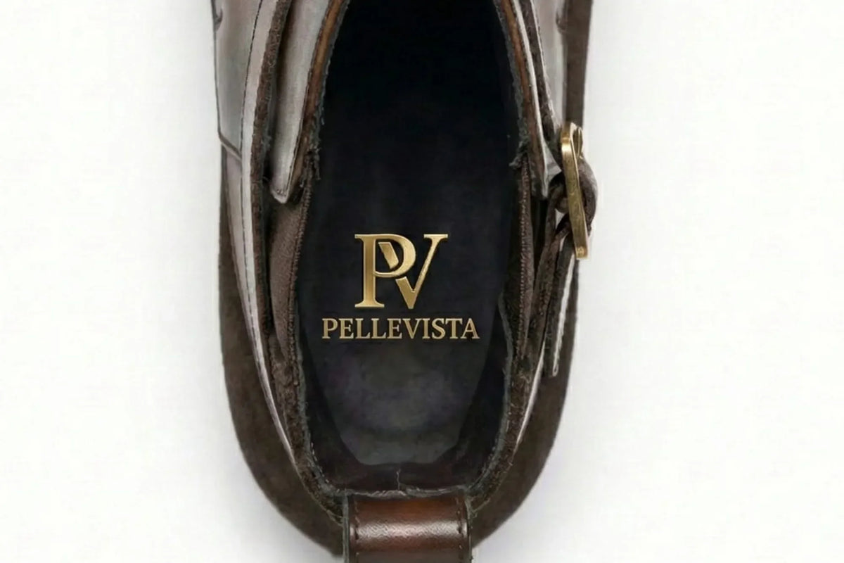 PelleVista Handcrafted Men's Jodhpur Boots | Two-Tone Leather & Suede with Gold Buckle