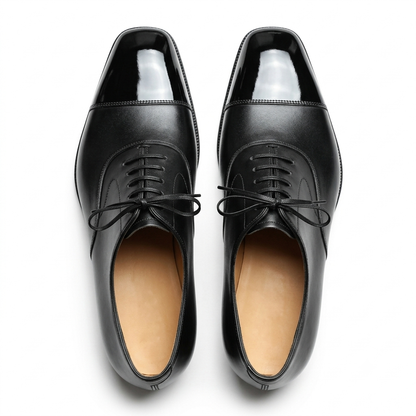 Black Calf Leather Cap Toe Oxford Dress Shoes for Men
