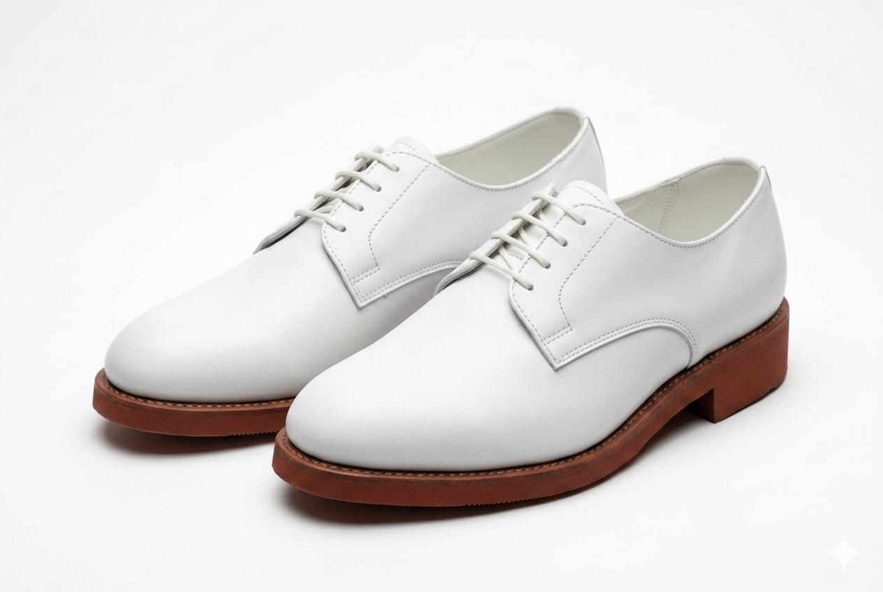 Handmade White Patent Leather Apron Toe Dress Shoes for Men