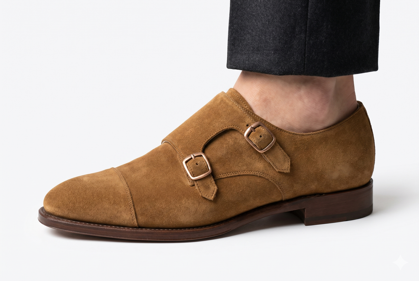Brown Suede Double Monk Strap Dress Shoes for Men | PelleVista