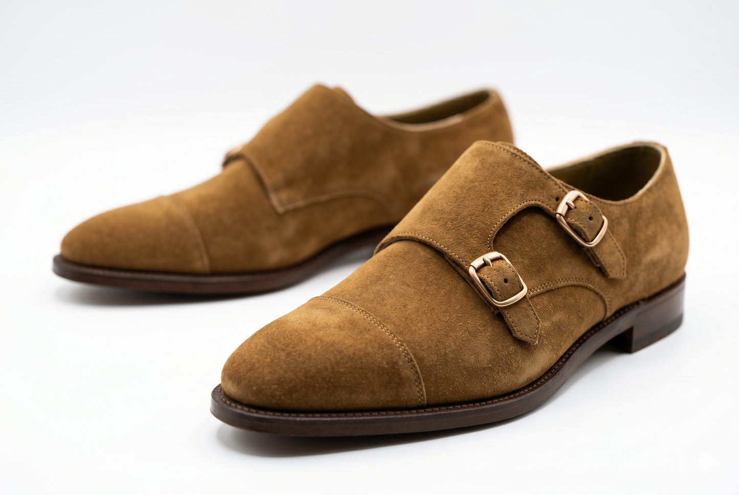 Brown Suede Double Monk Strap Dress Shoes for Men | PelleVista