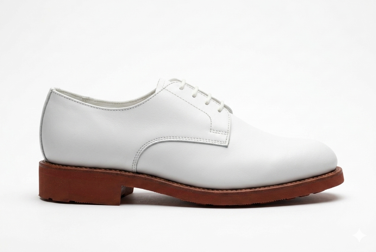 Handmade White Leather Apron Toe Oxford Dress Shoes for Men