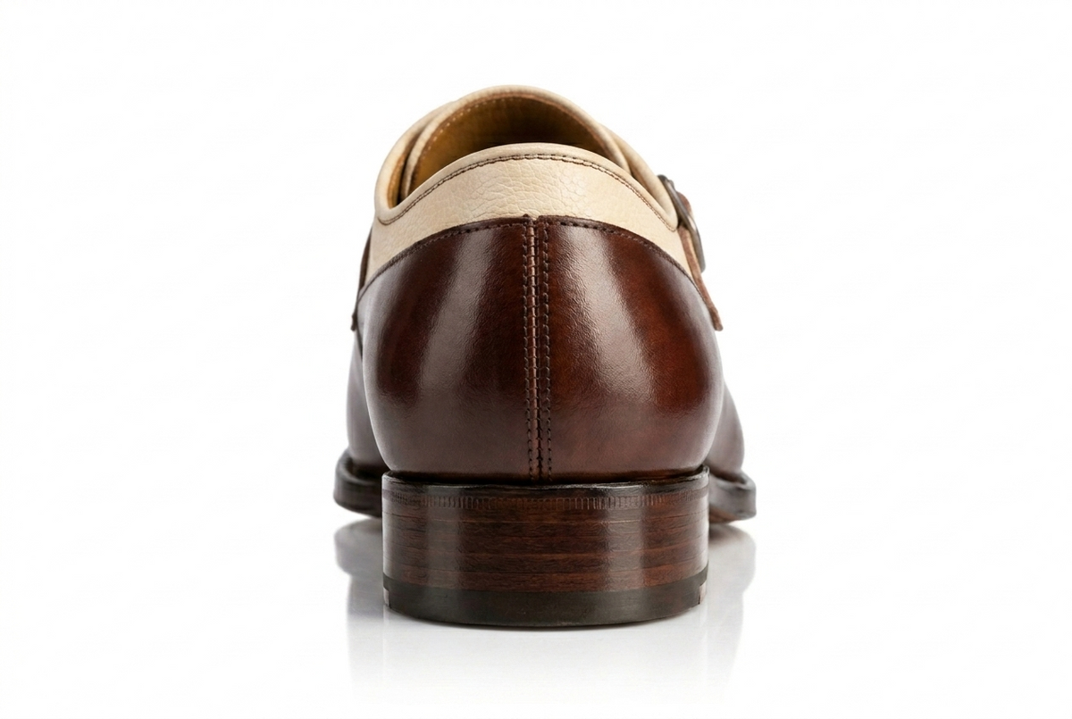 Brown Leather White Fringe Single Monk Shoes | Men's Designer Dress Shoes