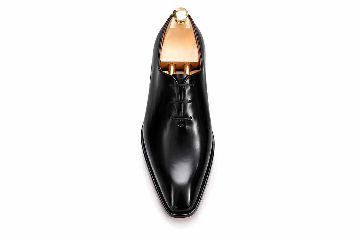 Black Wholecut Oxford Shoes — Handmade, Red Leather Sole | PelleVista