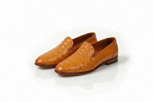 Handmade Ostrich Leather Loafers - Premium Slip-On Dress Shoes for Men