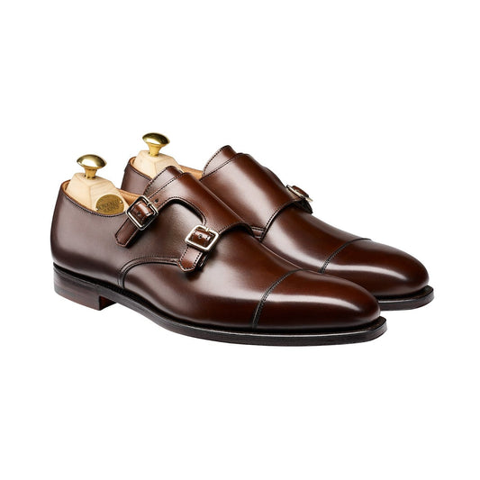 Lowndes Double Monk Shoe – Dark Brown Burnished Calf | Leather Sole | Pellevista