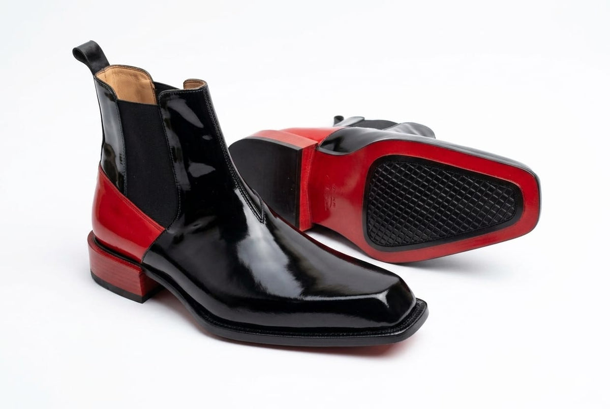 Pellevista Black Patent Chelsea Boots Red Sole