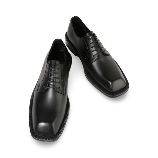 Men's black leather square toe oxford derby dress shoes