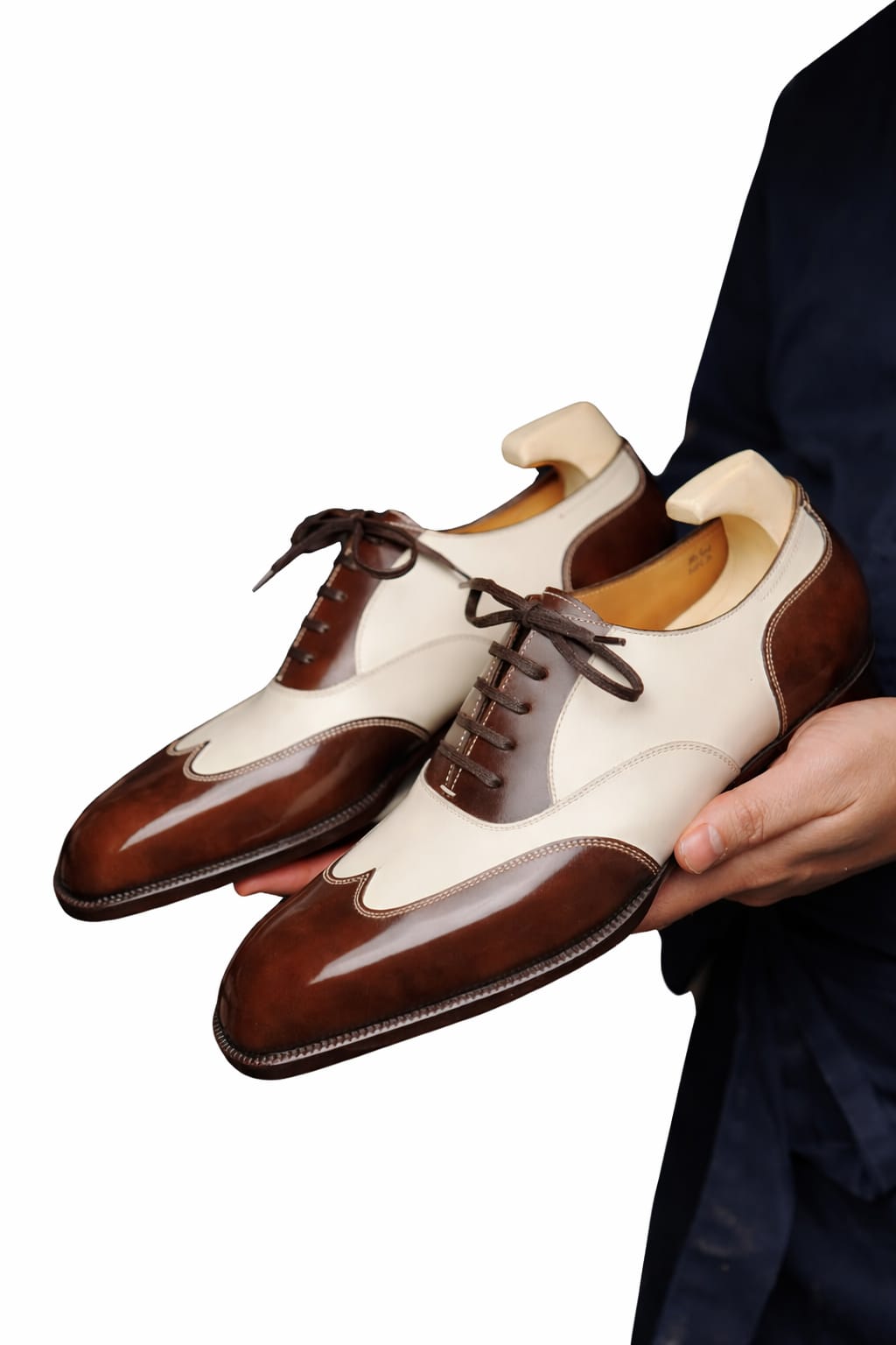 Brown & White Spectator Wingtip Oxfords - Two-Tone Leather Dress Shoes