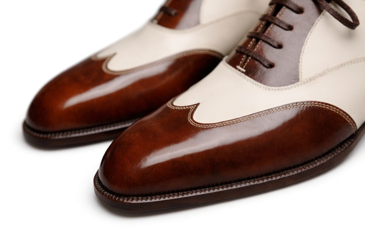 Men’s Wingtip Oxfords – Brown & White Two-Tone
