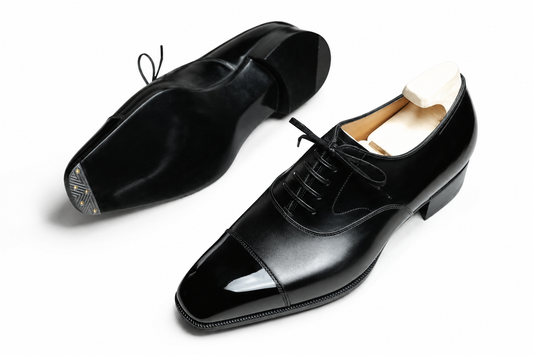 Black Calf Leather Cap Toe Oxford Dress Shoes for Men