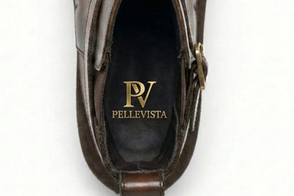 PelleVista Handcrafted Men's Jodhpur Boots | Two-Tone Leather & Suede with Gold Buckle