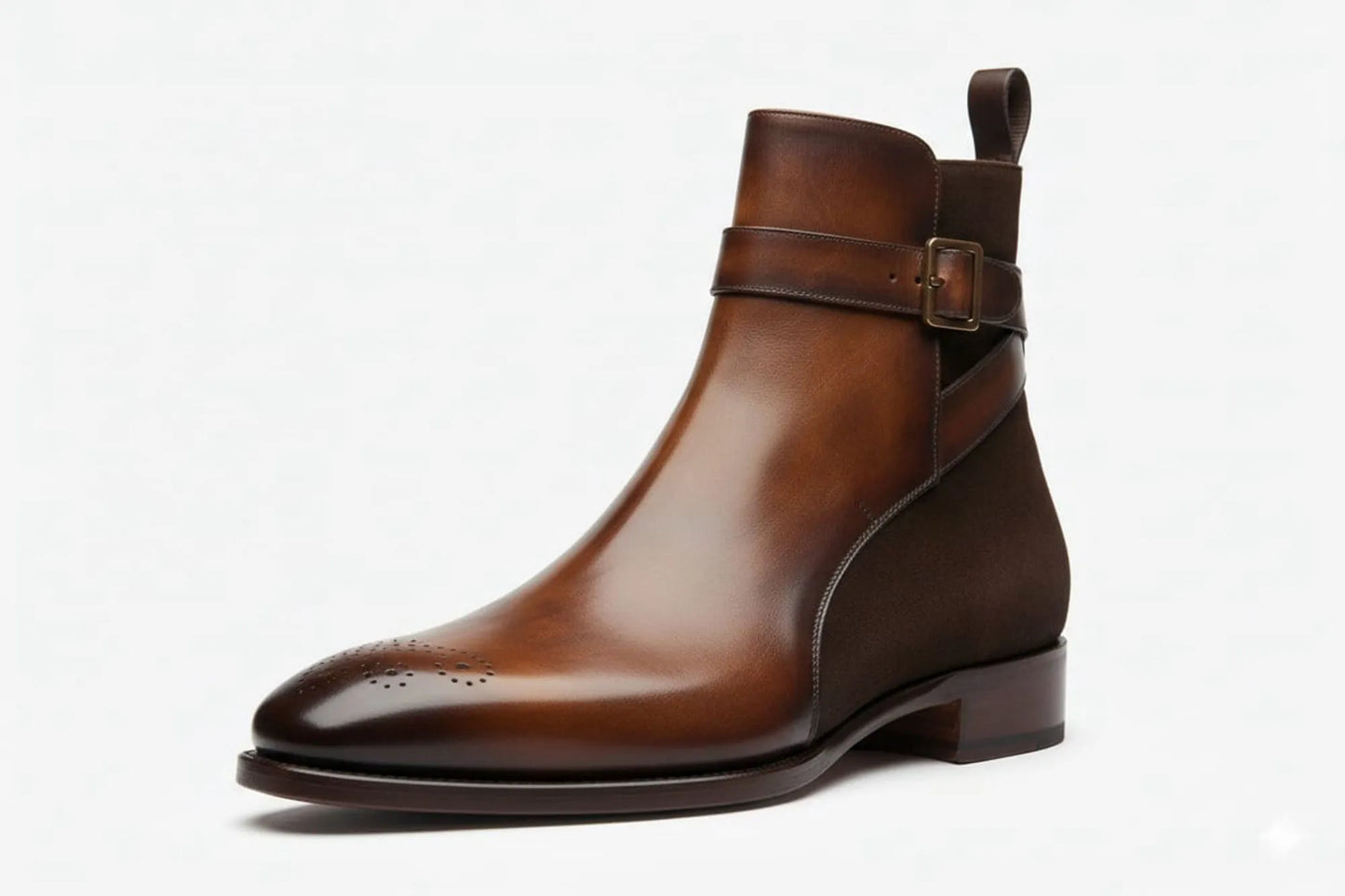 PelleVista Handcrafted Men's Jodhpur Boots | Two-Tone Leather & Suede with Gold Buckle
