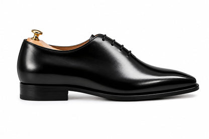 Black Wholecut Oxford Shoes — Handmade, Red Leather Sole | PelleVista