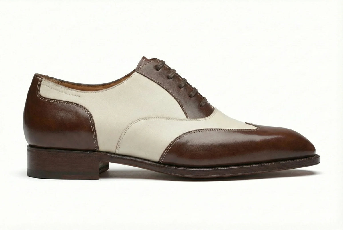 VTG 30s Freeman Spectator Two-Tone Brown/White Leather Wingtip Oxford Shoes 10 B VTG 40s 8.5 BROWN WHITE LEATHER SPECTATOR WINGTIP WRIGHT  main image 4