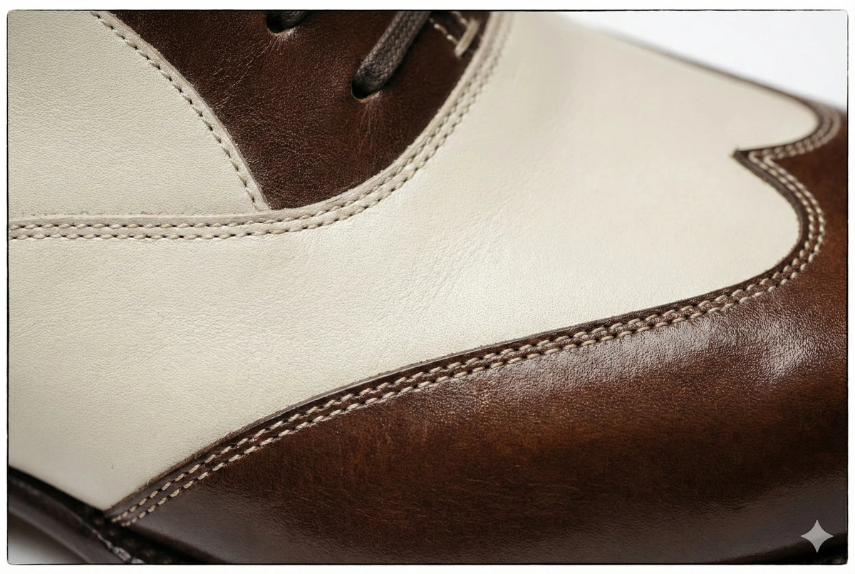 Brown & White Spectator Wingtip Oxfords - Two-Tone Leather 