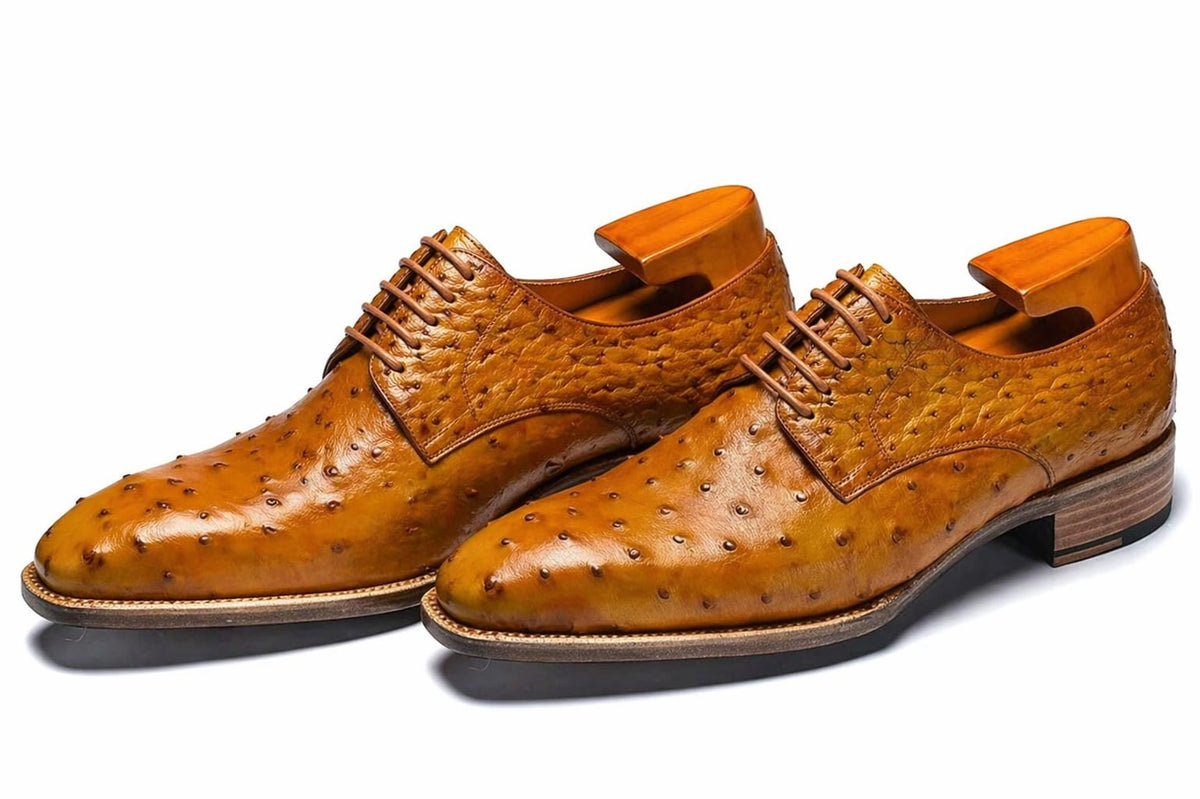 Men's Tan Ostrich Leather Dress Shoes — Handmade | PelleVista