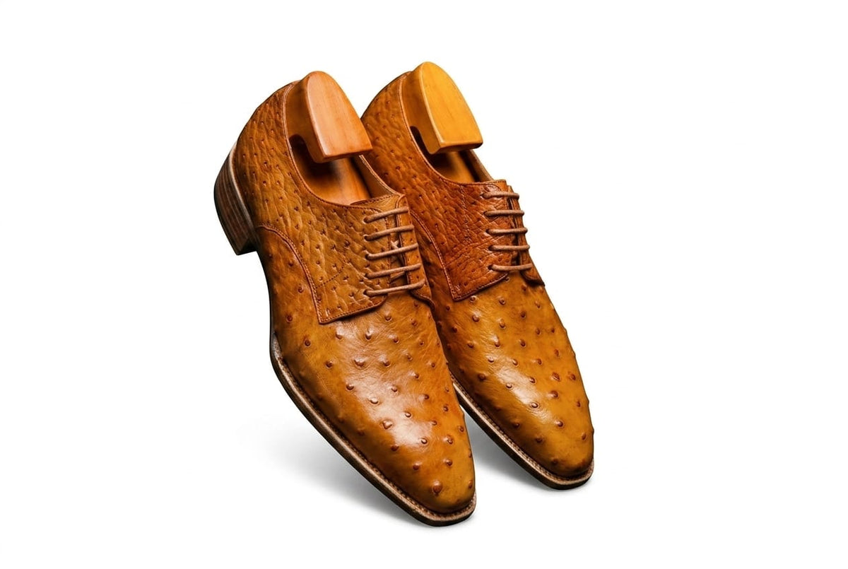 Men's Tan Ostrich Leather Dress Shoes — Handmade | PelleVista