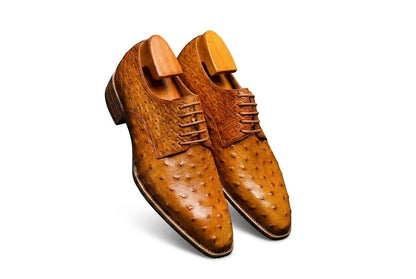 Men's Tan Ostrich Leather Dress Shoes — Handmade | PelleVista