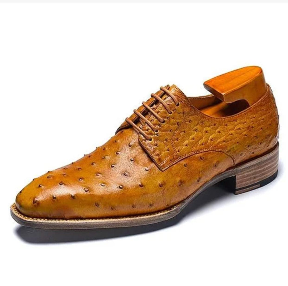 Men's Tan Ostrich Leather Dress Shoes — Handmade | PelleVista