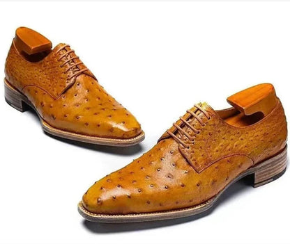 Men's Tan Ostrich Leather Dress Shoes — Handmade | PelleVista