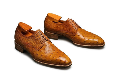 Men's Tan Ostrich Leather Dress Shoes — Handmade | PelleVista